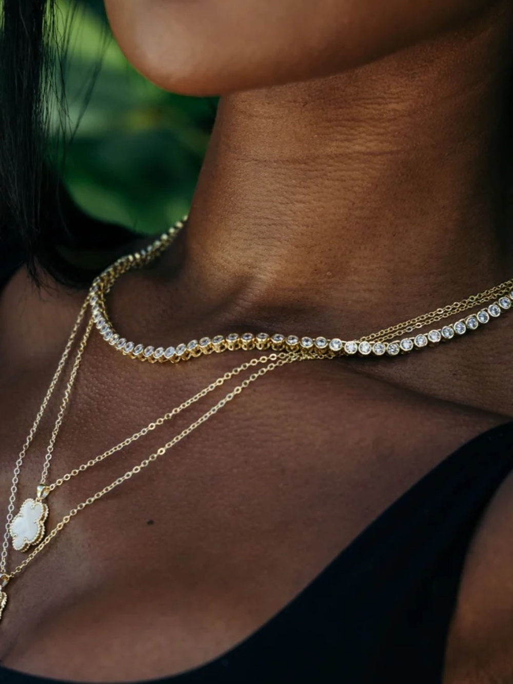 SAHIRA BEZEL TENNIS NECKLACE in gold Color NWT